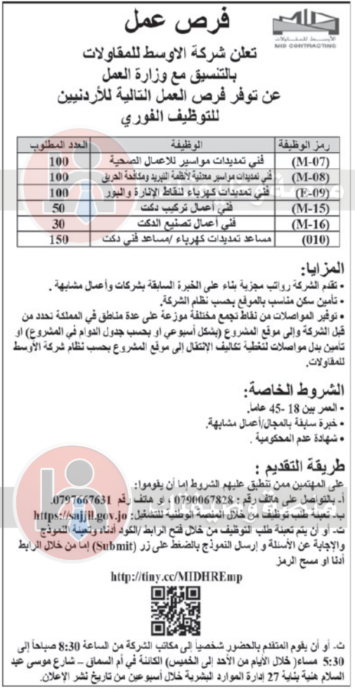وظائف شركة الأوسط للمقاولات 2025: أكثر من 1330 فرصة عمل للأردنيين برواتب مجزية 1 1