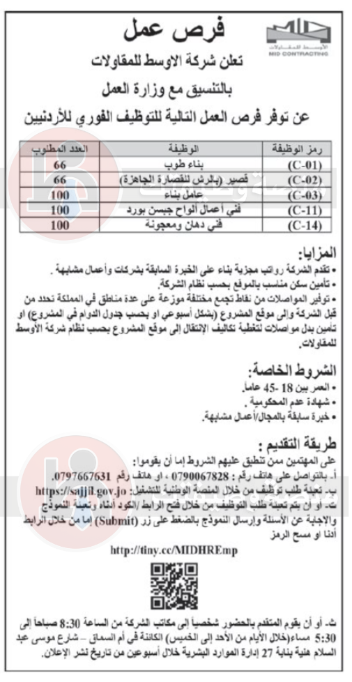 وظائف شركة الأوسط للمقاولات 2025: أكثر من 1330 فرصة عمل للأردنيين برواتب مجزية 3 3 1