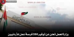 وزارة العمل تعلن عن توفير 250 فرصة عمل للأردنيين